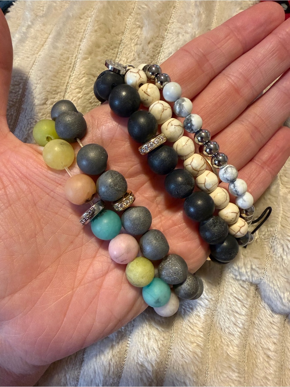 Rustic Cuff Stone Beaded Stretch Bracelet Bundle
